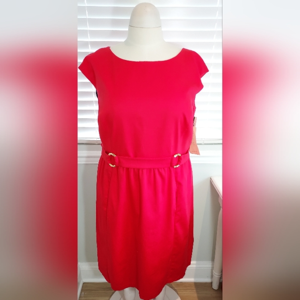 David Meister Fuchia Pink Sleeveless Fitted Dress NWT